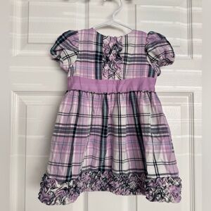 Vintage 90s Hartstrings Baby Dress Purple Plaid Bow 18M